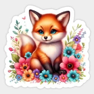 A red fox decorated with beautiful colorful flowers. Sticker